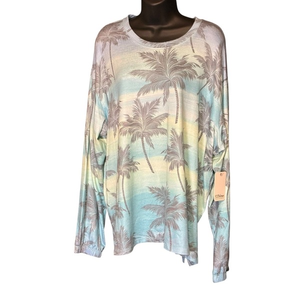 NWT PJ Salvage Pajama Plus Size 2X Fleece Long Sleeve Beach Palm Tree Print Cozy - Picture 1 of 7